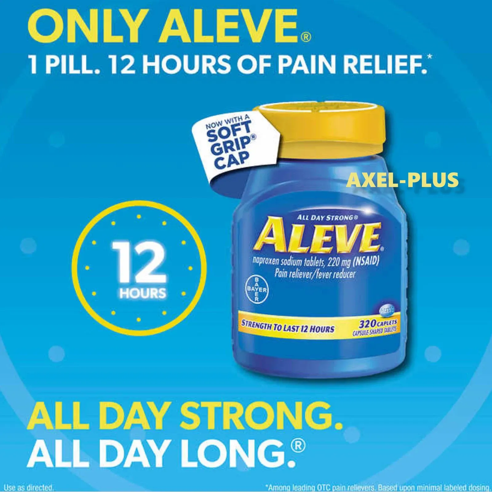 Aleve Naproxen Sodium Tablets for Back Pain, Headache and Arthritis - strong and all day long relief.