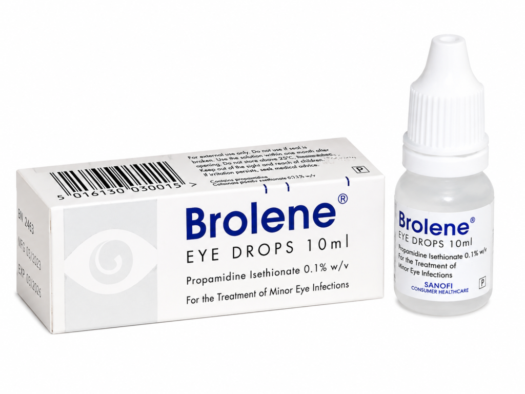 Brolene eye infection relief - packaging and the bottle