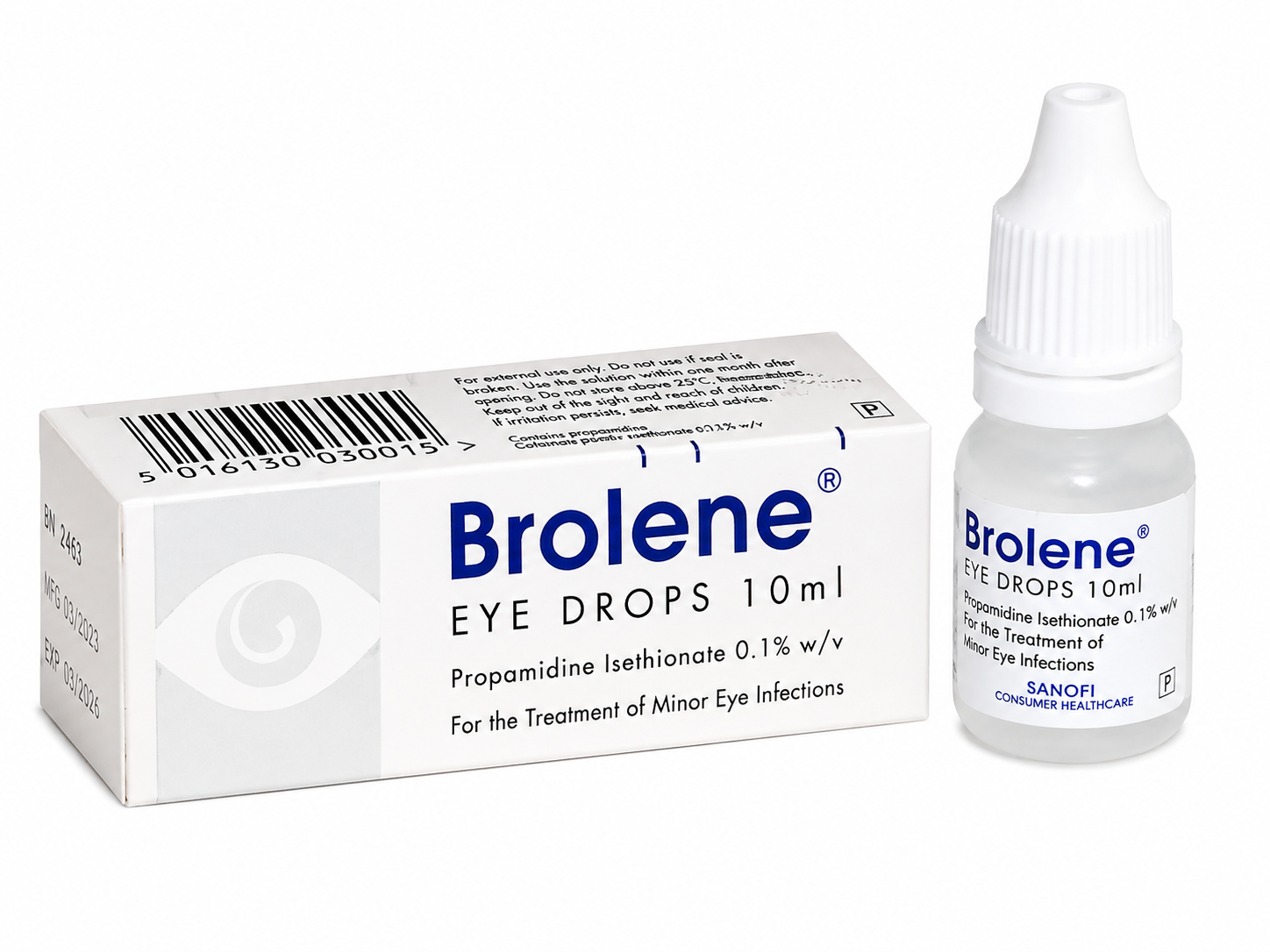 Brolene eye infection relief - packaging and the bottle