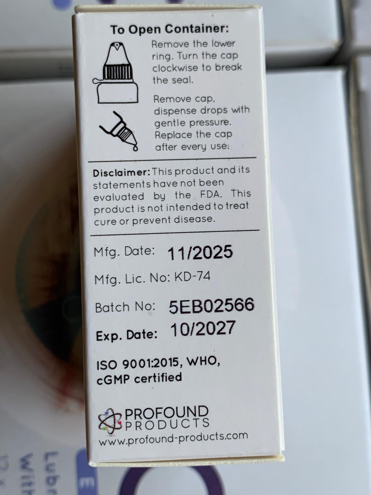 Can-C Eye Drops ingredients list showing 1% N-Acetylcarnosine and Glycerin. Expiry October 2027