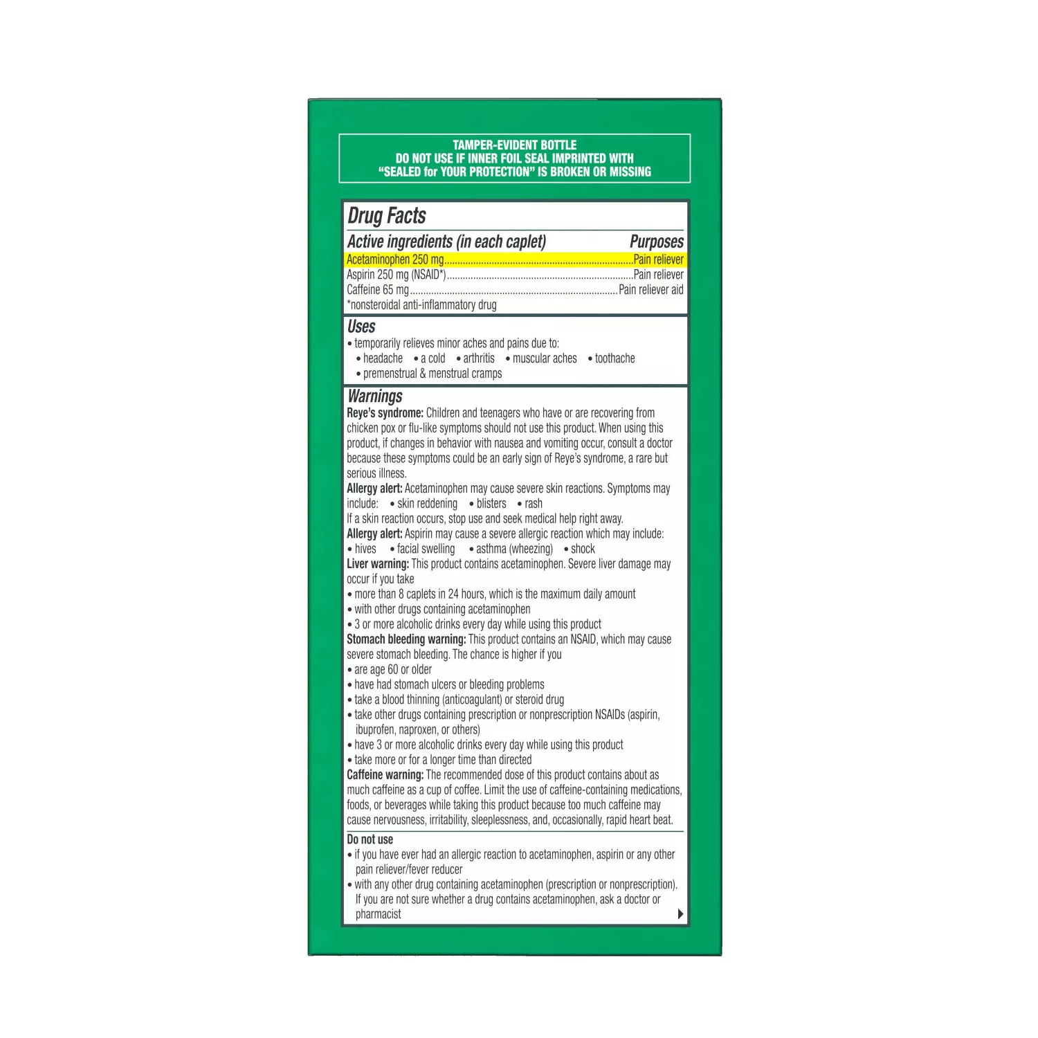 Excedrin Extra Strength coated caplets close-up view - Important Information