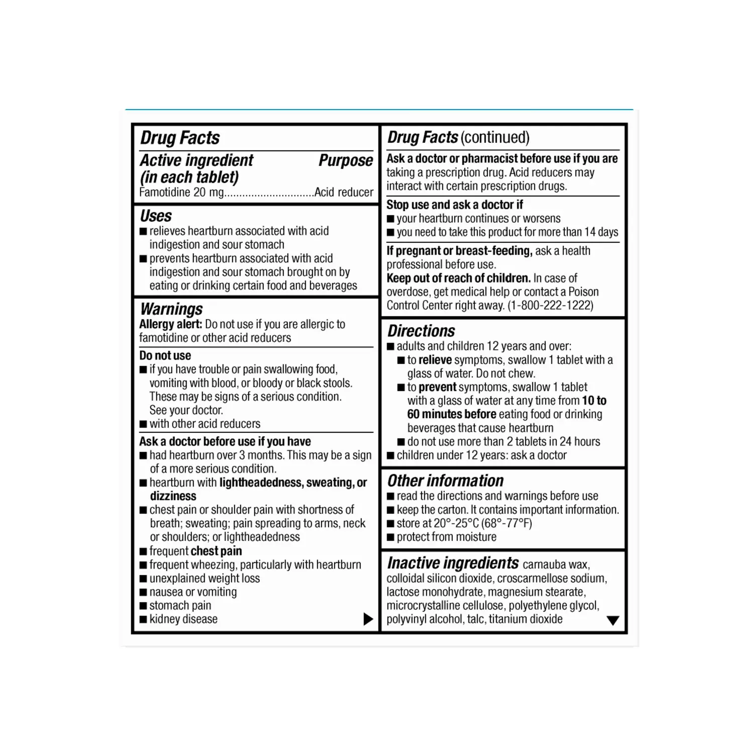 Famotidine 20 mg 100 count Acid Reducer Reflux Heartburn Relief - product image 2