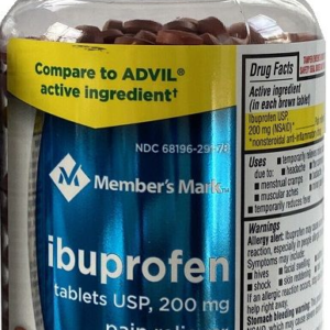 Ibuprofen 200 mg pain relief tablets 600 tablets – NSAID anti-inflammatory. Bottle front view.