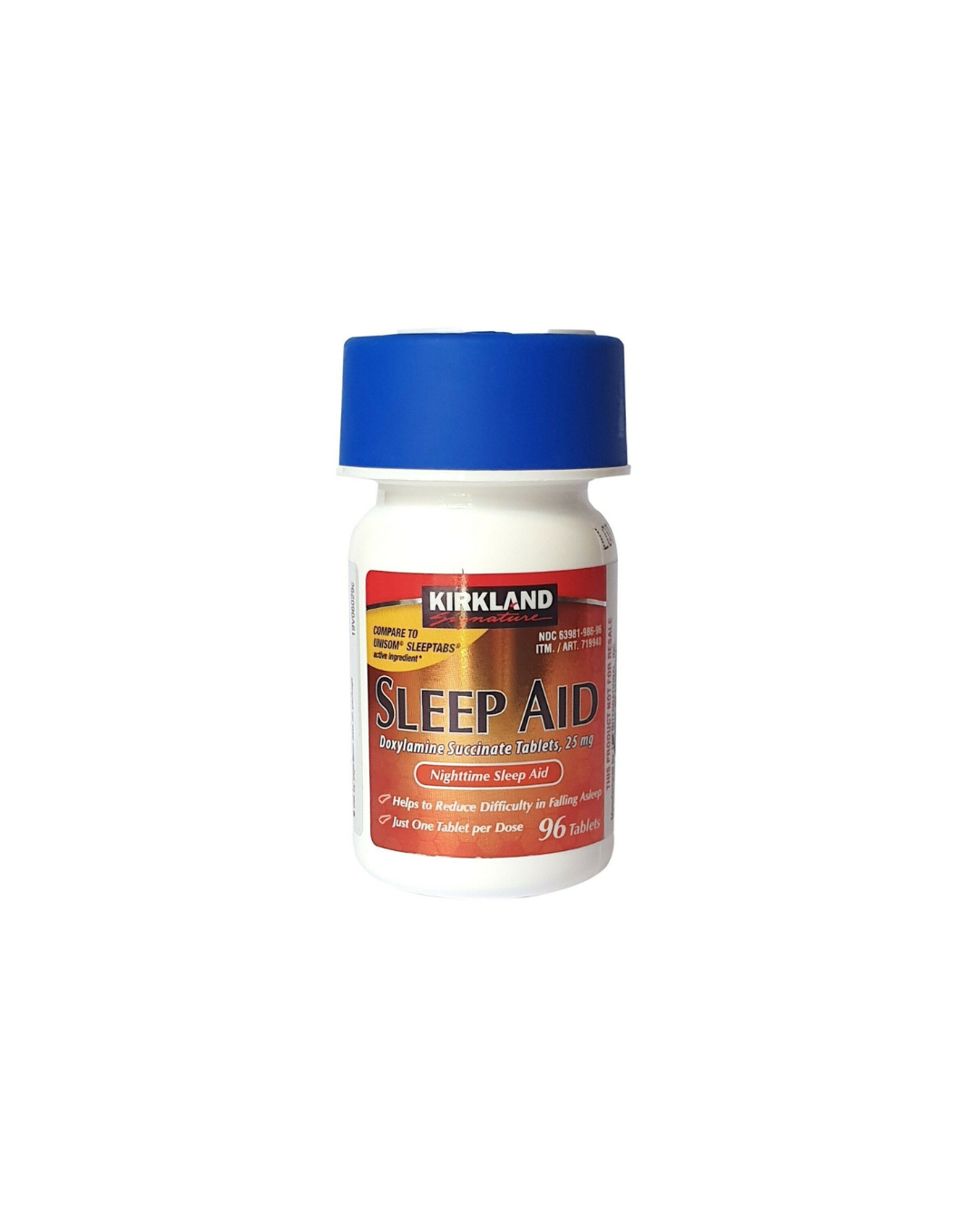 Buy OTC non-habit-forming sleep aid tablets to help with falling asleep. Kirkland Signature 96 tablets - 1 box.