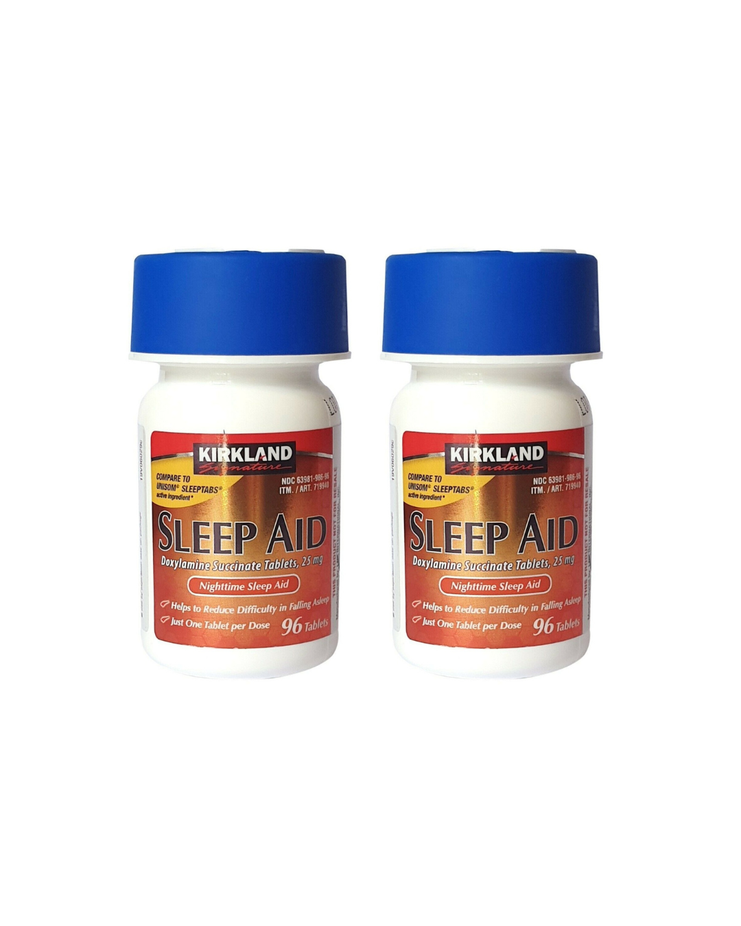 Buy OTC non-habit-forming sleep aid tablets to help with falling asleep. Kirkland Signature 96 tablets - 2 boxes.