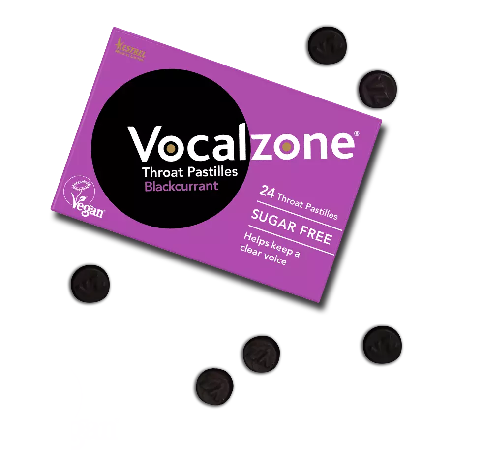 Vocalzone original throat pastilles packaging - Blackcurrant