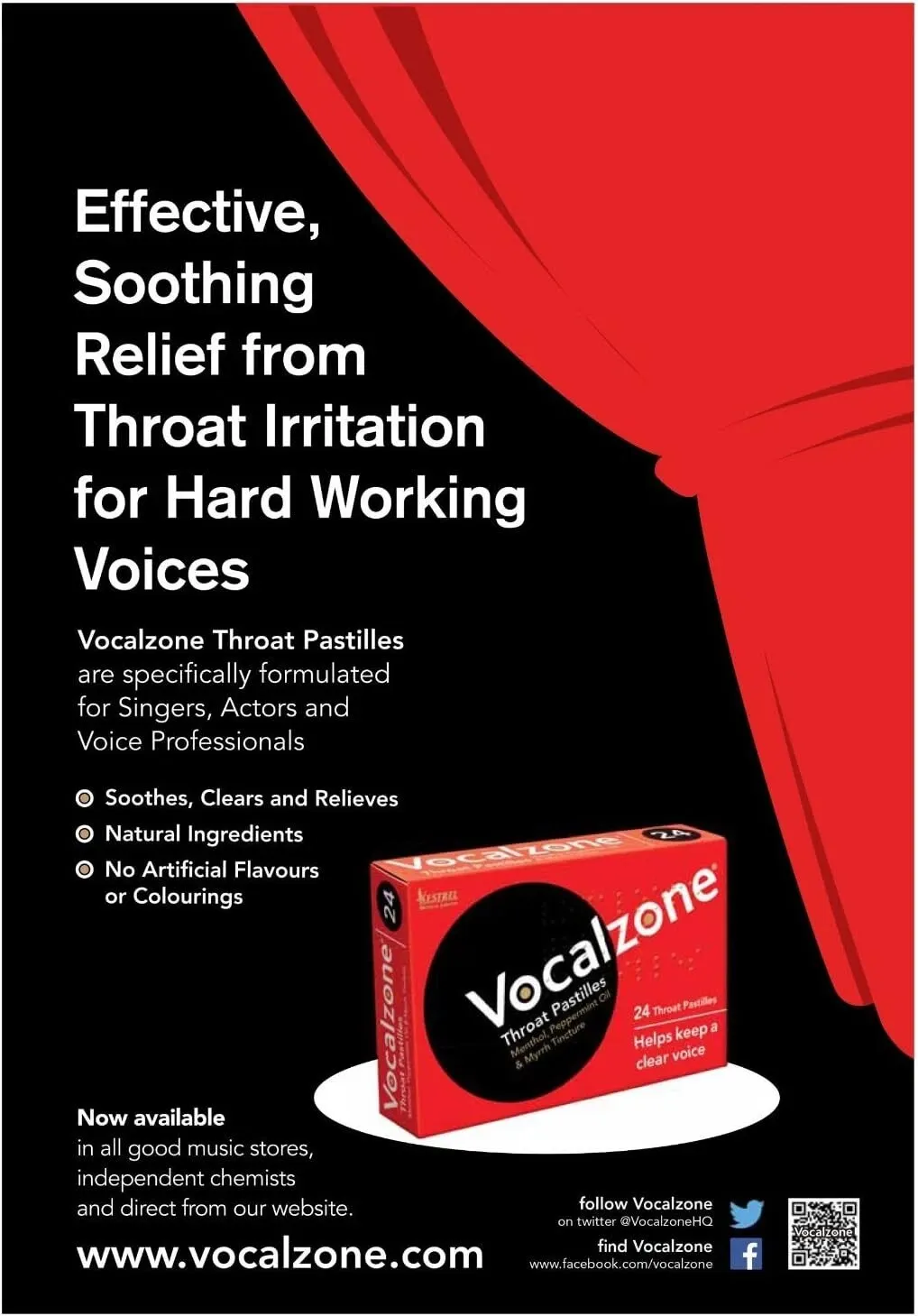 Vocalzone throat pastilles used by singers and presenters for soothing relief from throat irritation