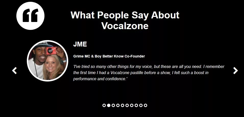 Vocalzone throat pastilles used by singers and presenters - what people say