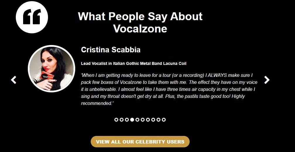 Vocalzone throat pastilles used by singers and presenters - what people say