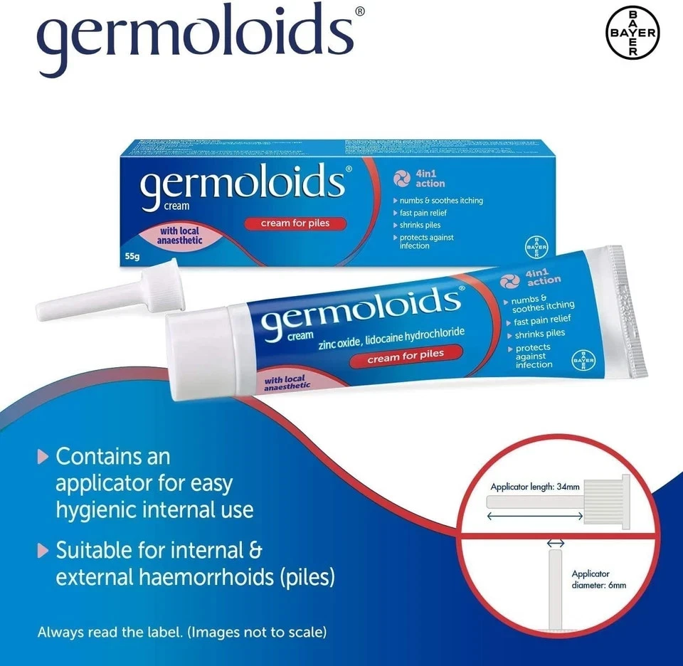 Germoloids Cream applicator for internal haemorrhoid treatment